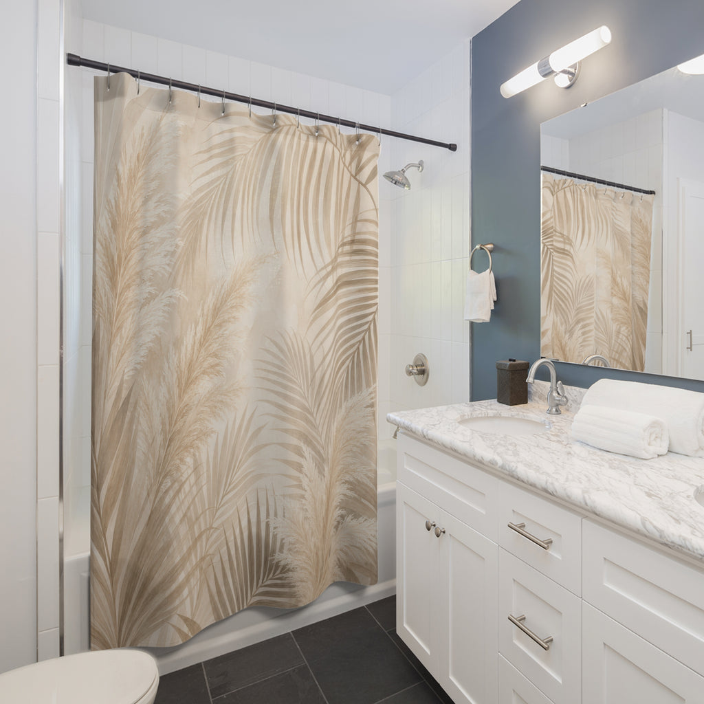 Beige Palm Pampas Leaf Shower Curtain