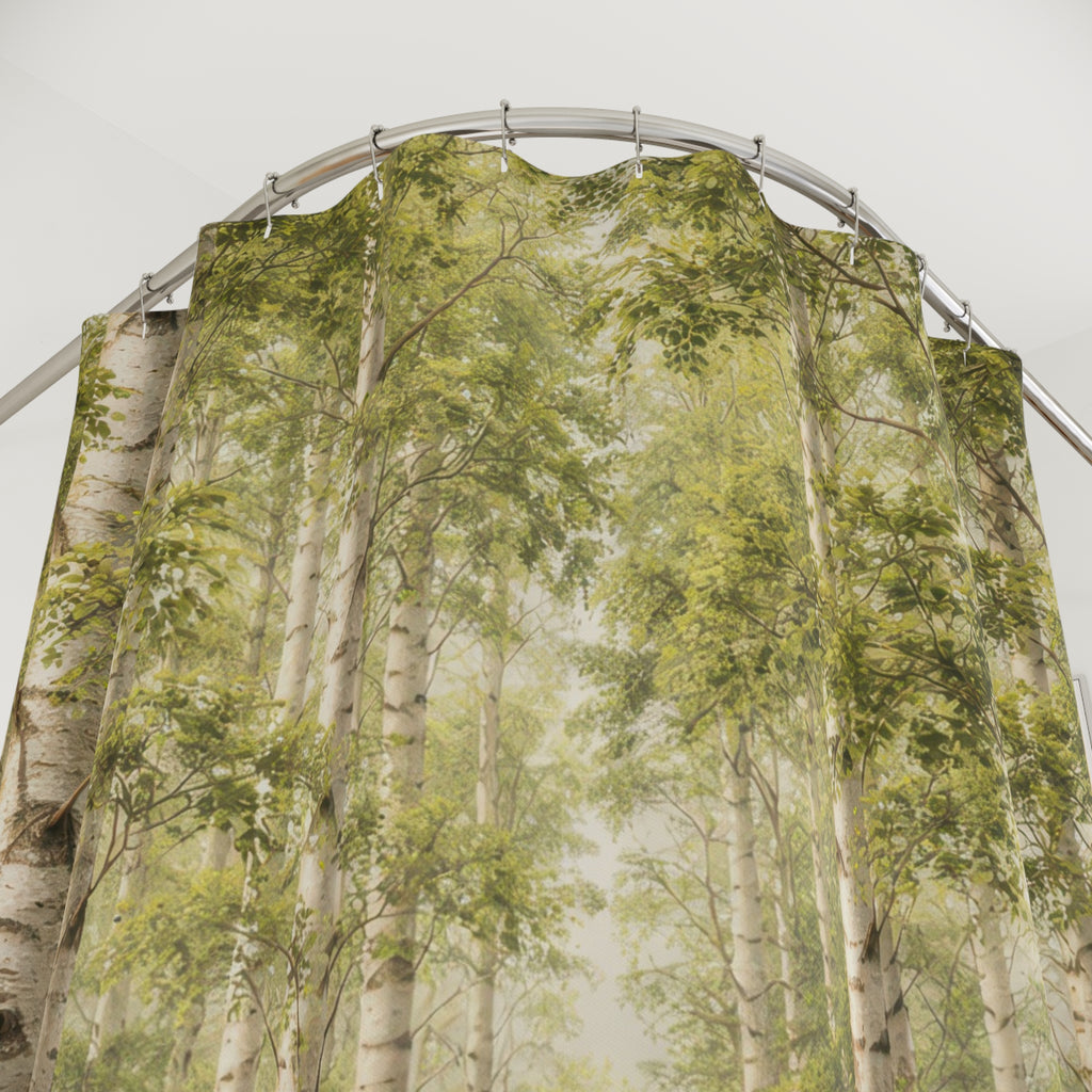 Birch Forest Shower Curtain – Green Woodland