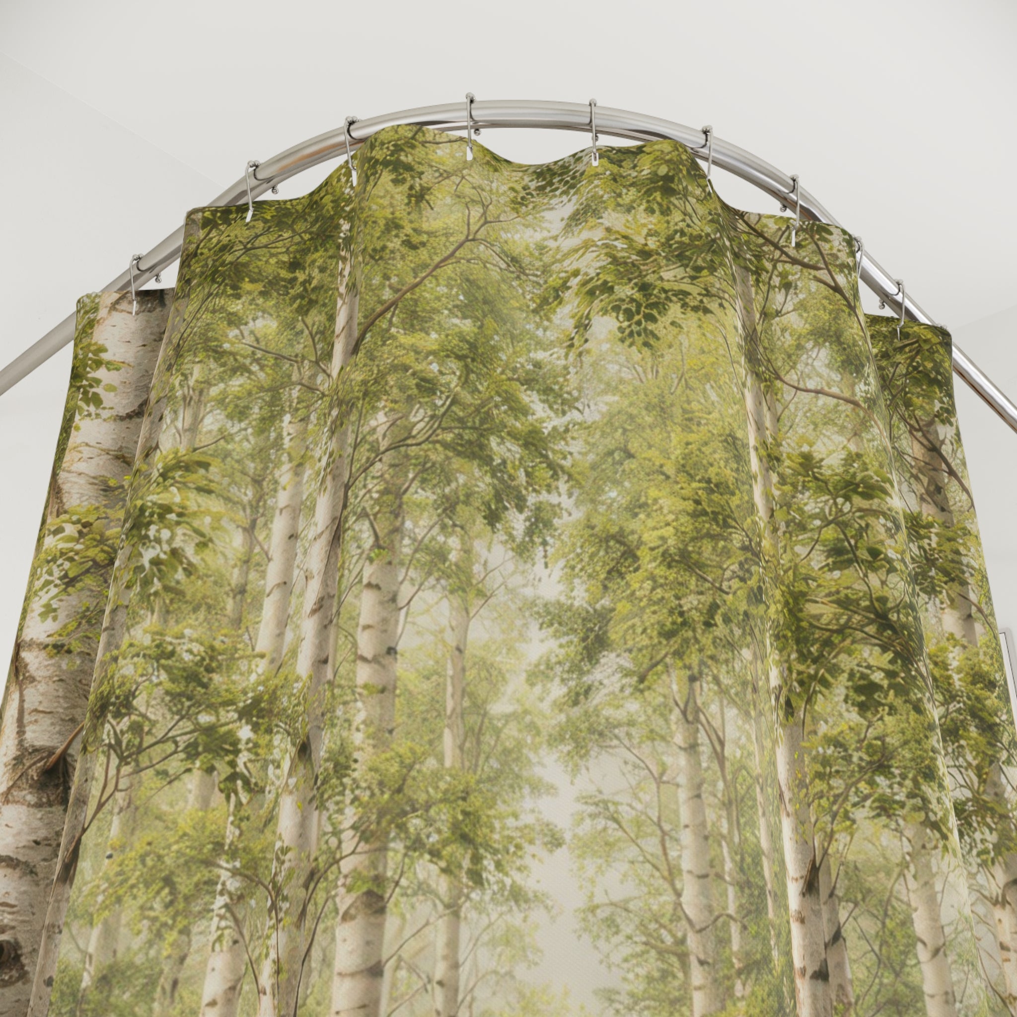 Birch Forest Shower Curtain – Green Woodland