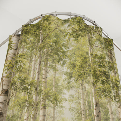 Birch Forest Shower Curtain – Green Woodland