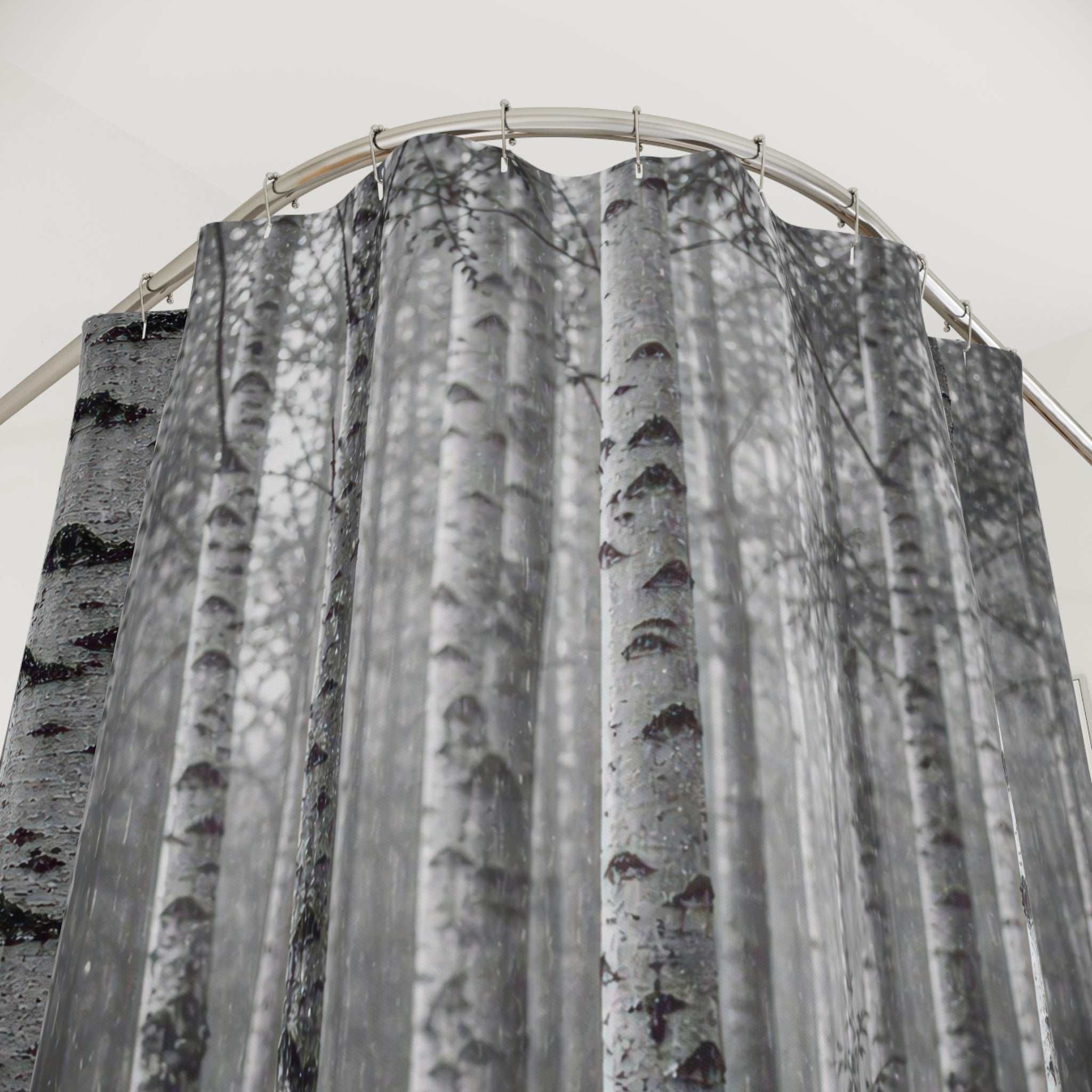 Black White Birch Rain Photo Shower Curtain