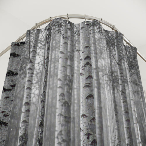 Black White Birch Rain Photo Shower Curtain