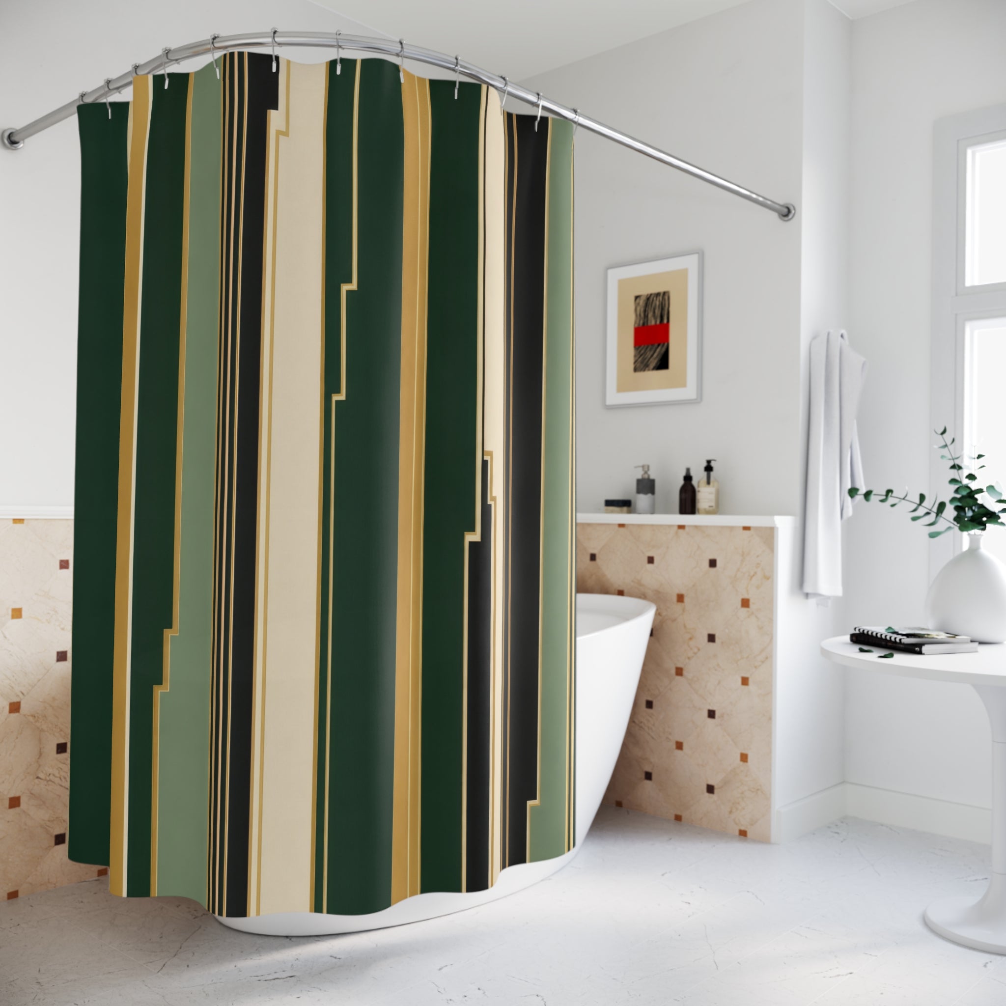 Black Gold Art Deco Column Stripe Shower Curtain