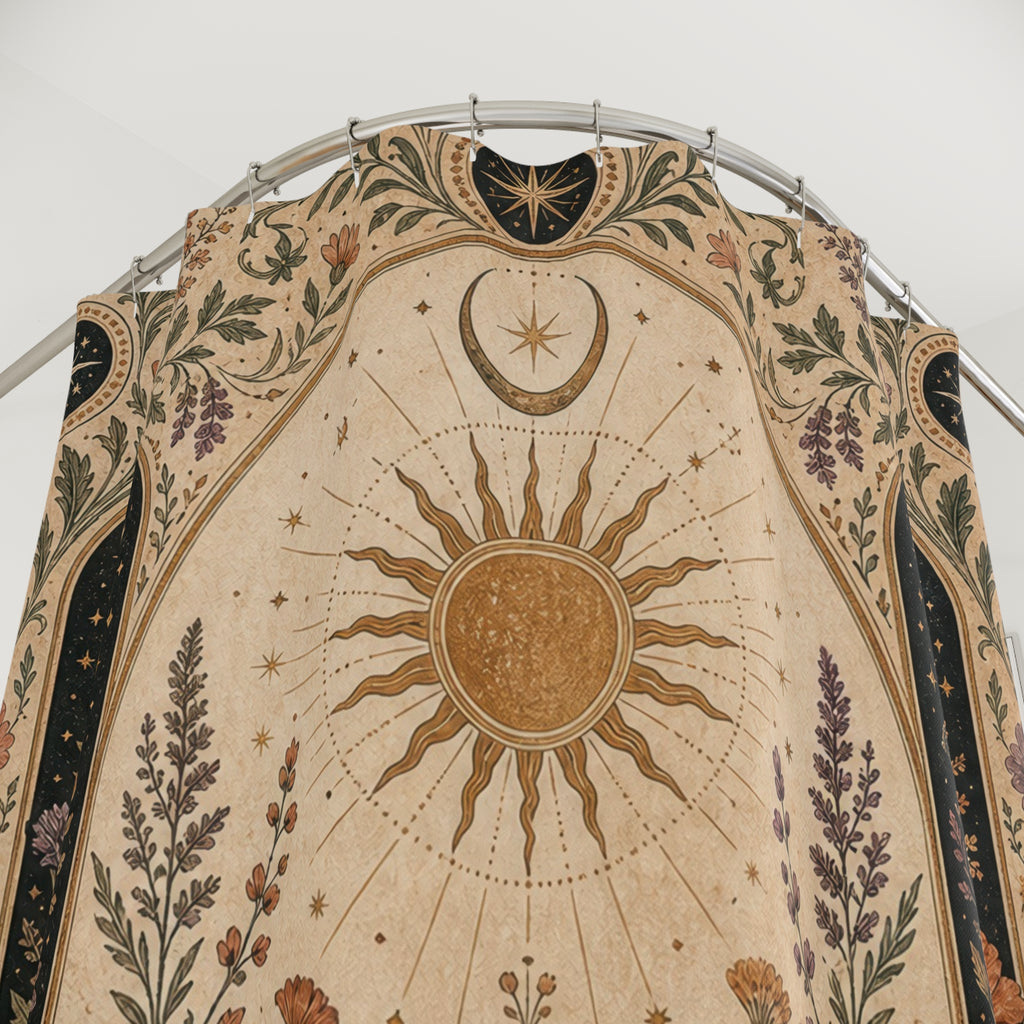 Black Terracotta Sun Moon Shower Curtain