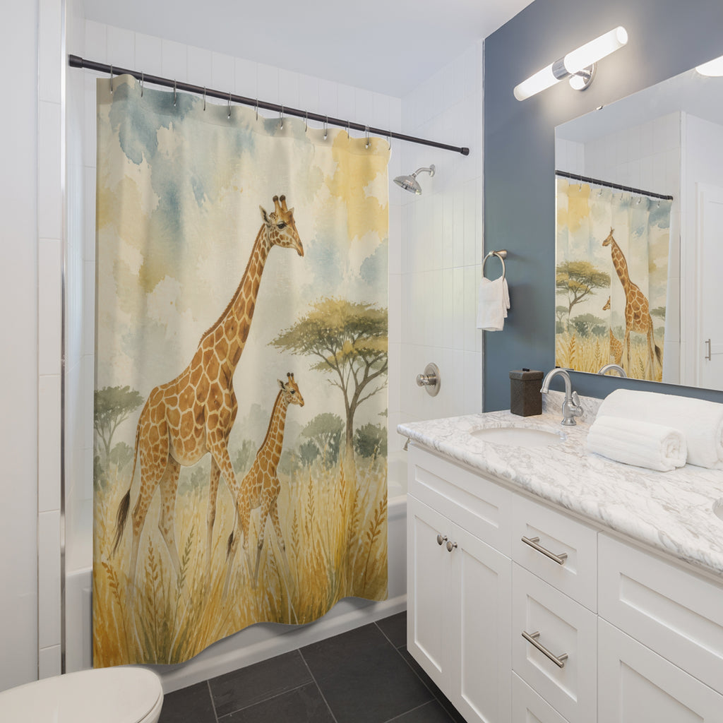 Watercolor Safari Animal Scene Shower Curtain