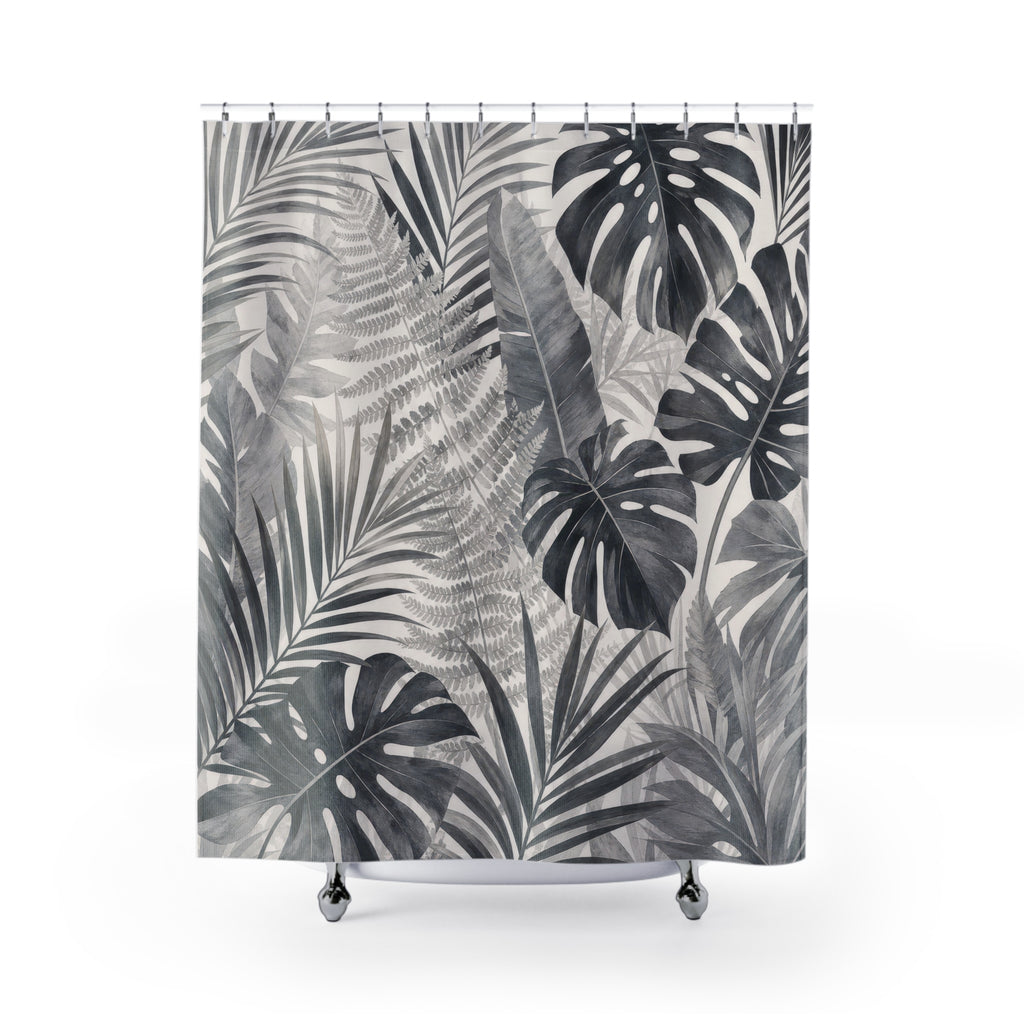 Gray Palm Leaf Tropical Shower Curtain