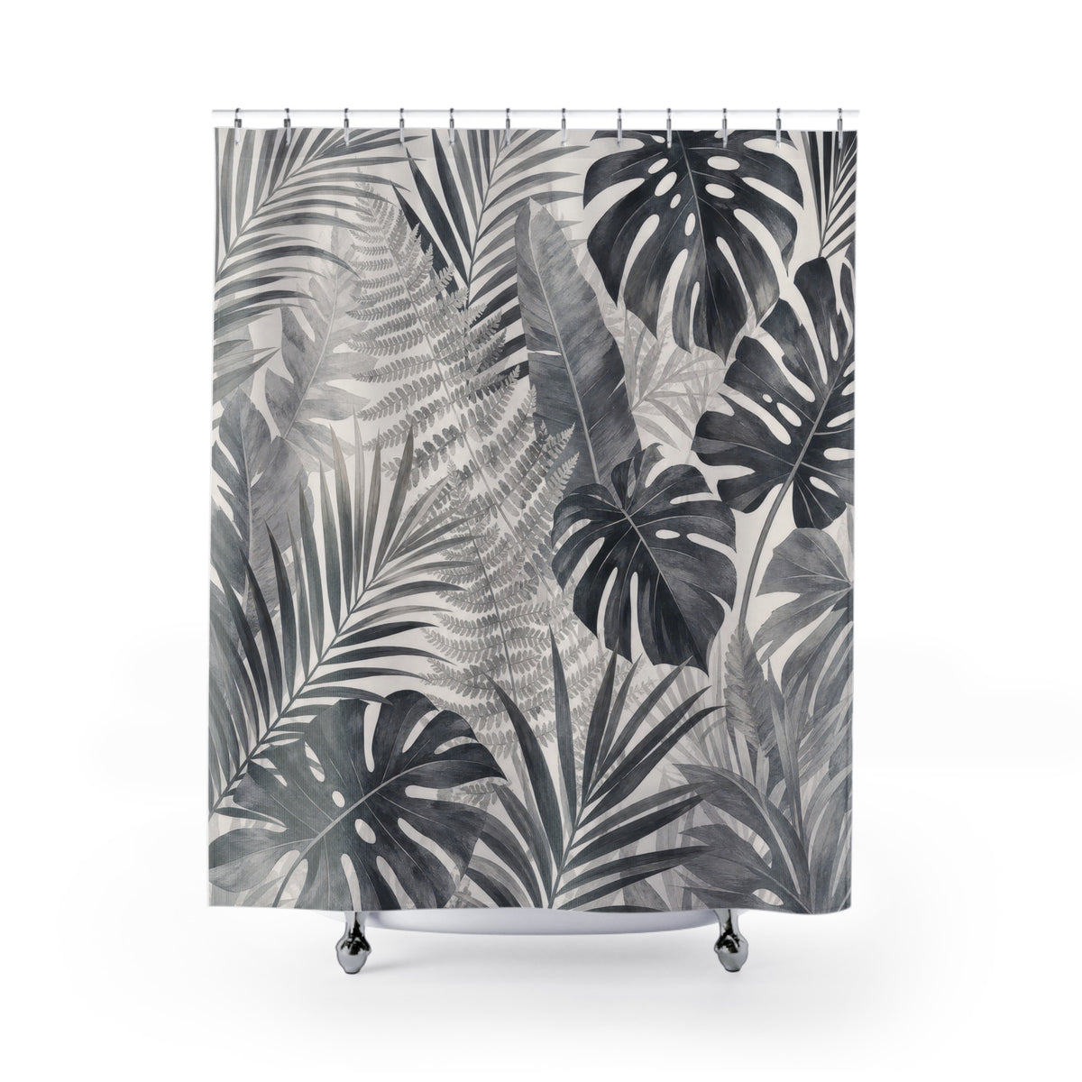 Gray Palm Leaf Tropical Shower Curtain