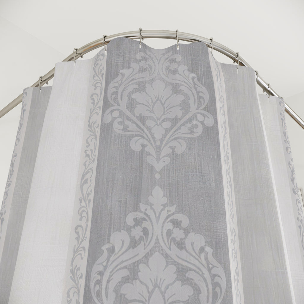 Elegant Damask Shower Curtain – Grey and White