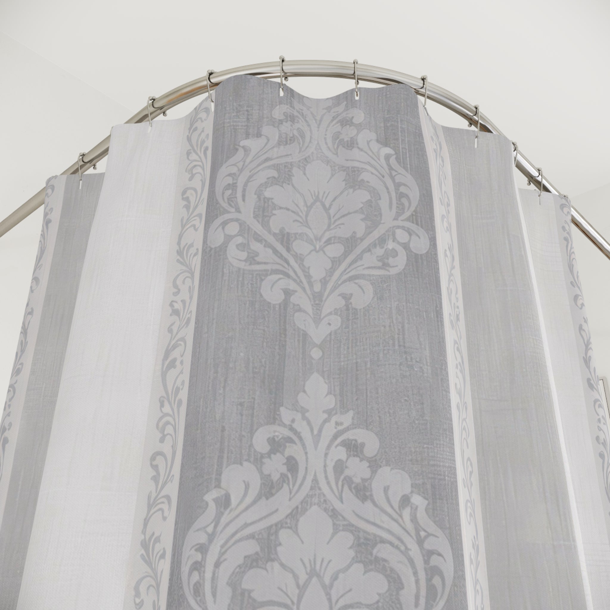 Elegant Damask Shower Curtain – Grey and White
