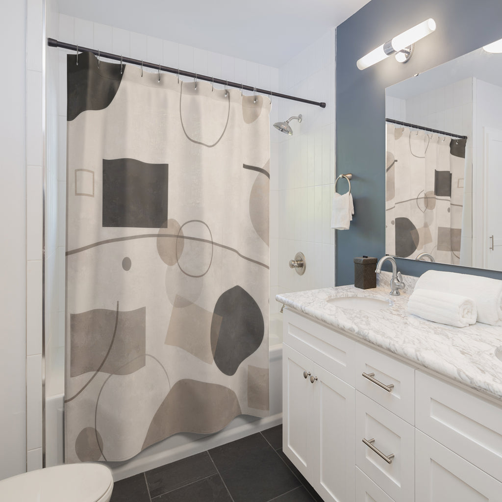 Modern Geometric Shower Curtain — Greige Circles