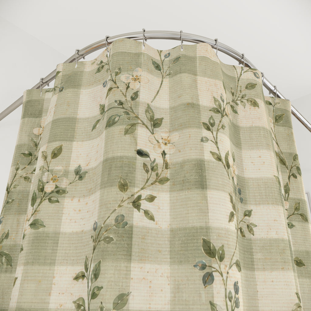 Sage Green Gingham Country Shower Curtain