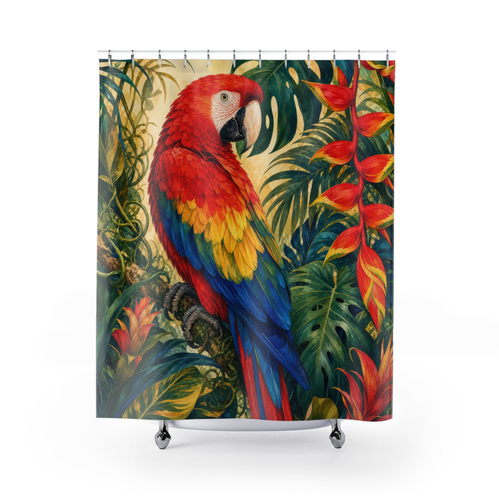 Scarlet Macaw Tropical Garden Shower Curtain