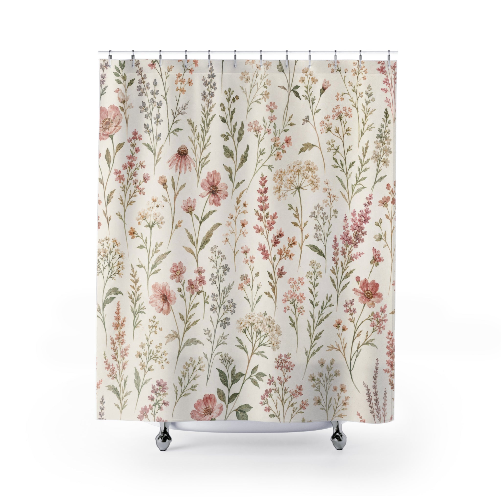 Soft Pink Wildflower Meadow Shower Curtain