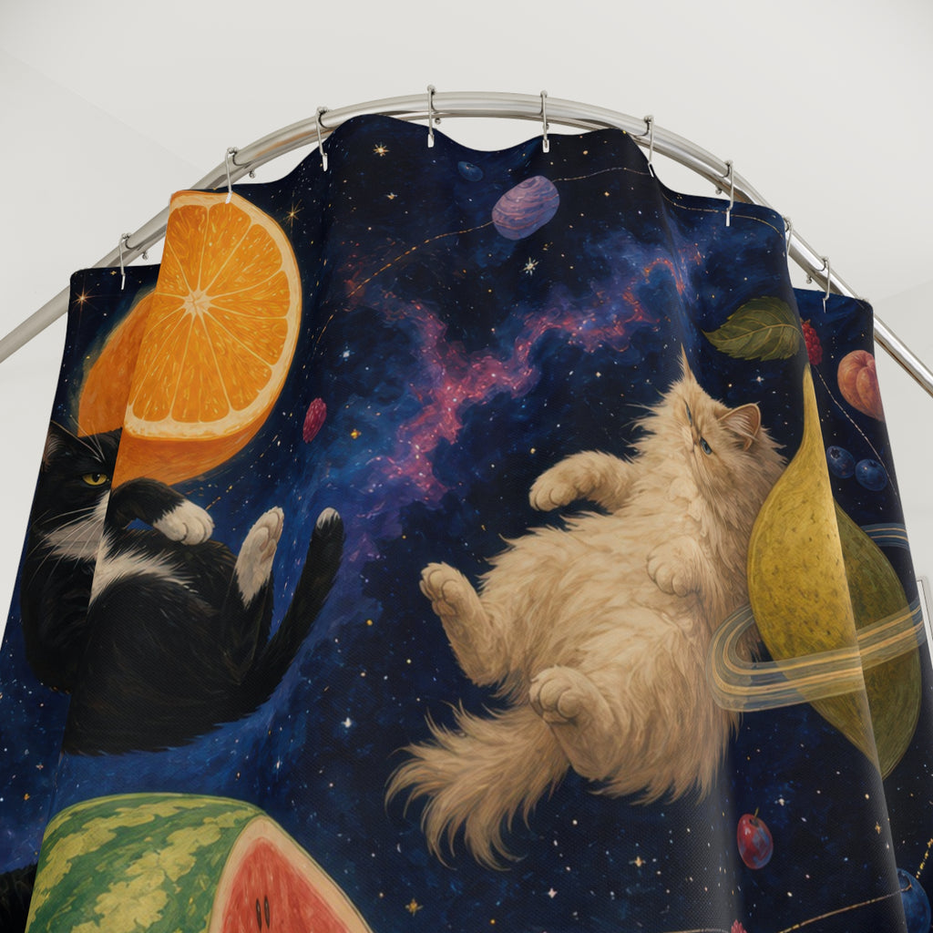 Cosmic Cats and Fruit Planets Shower Curtain