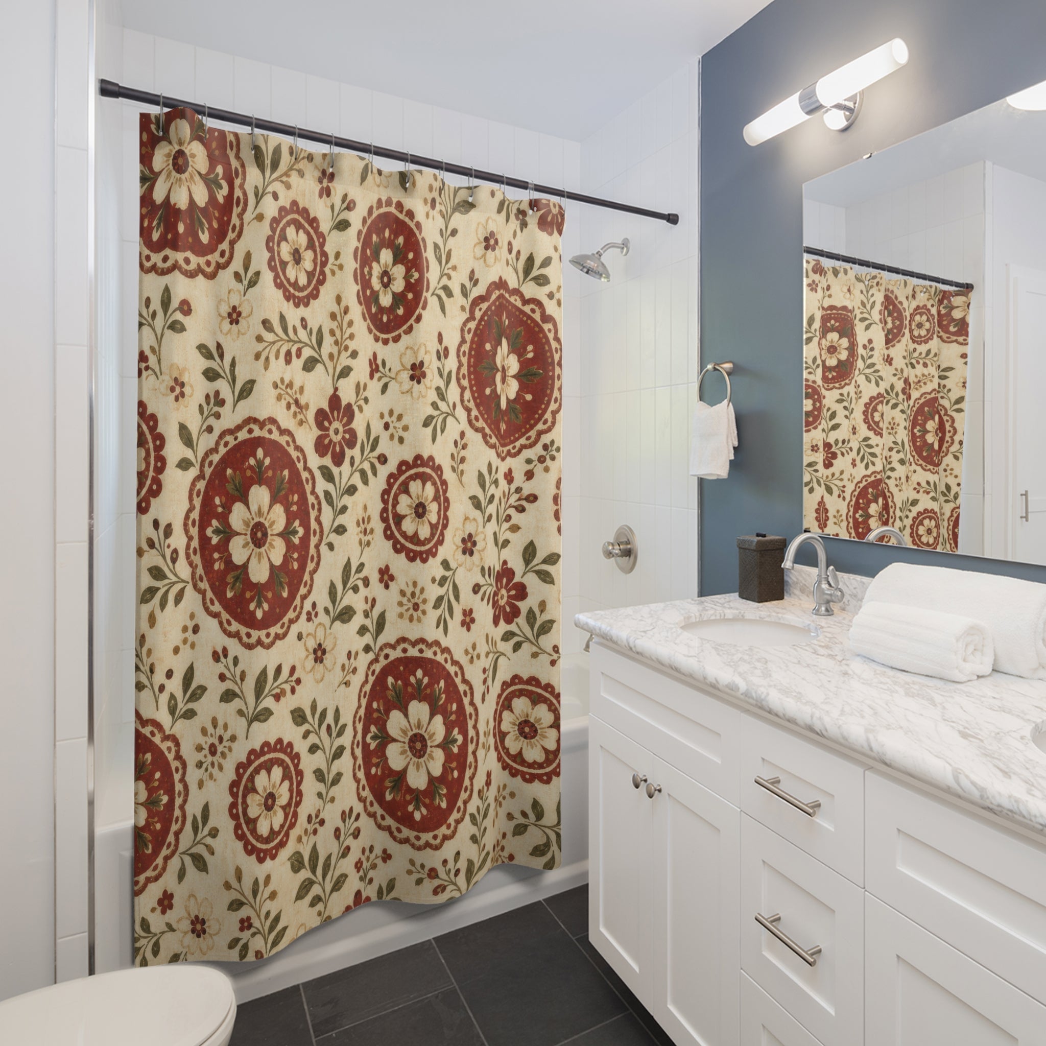 Red Floral Medallion Shower Curtain