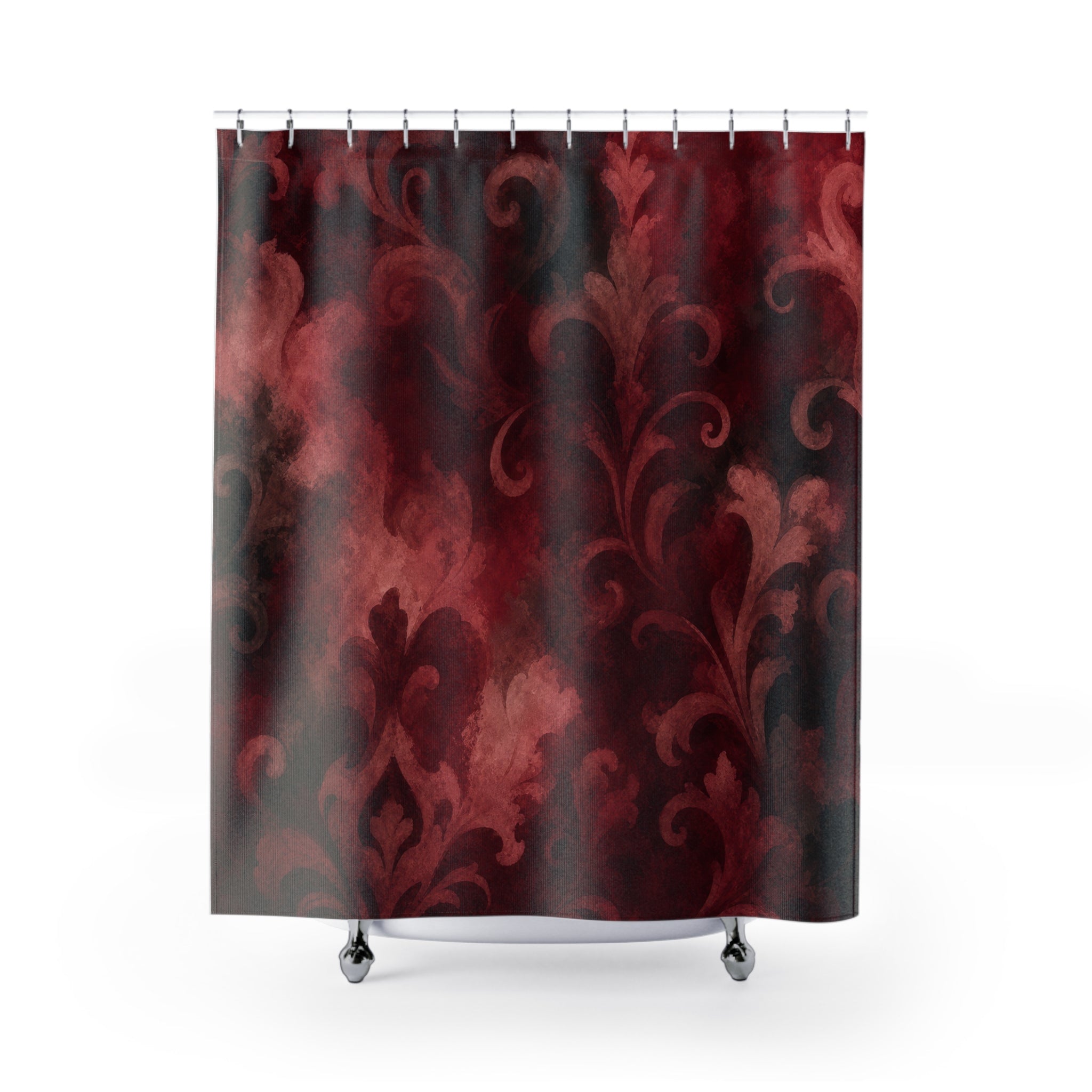 Dark Red Floral Burgundy Damask Shower Curtain