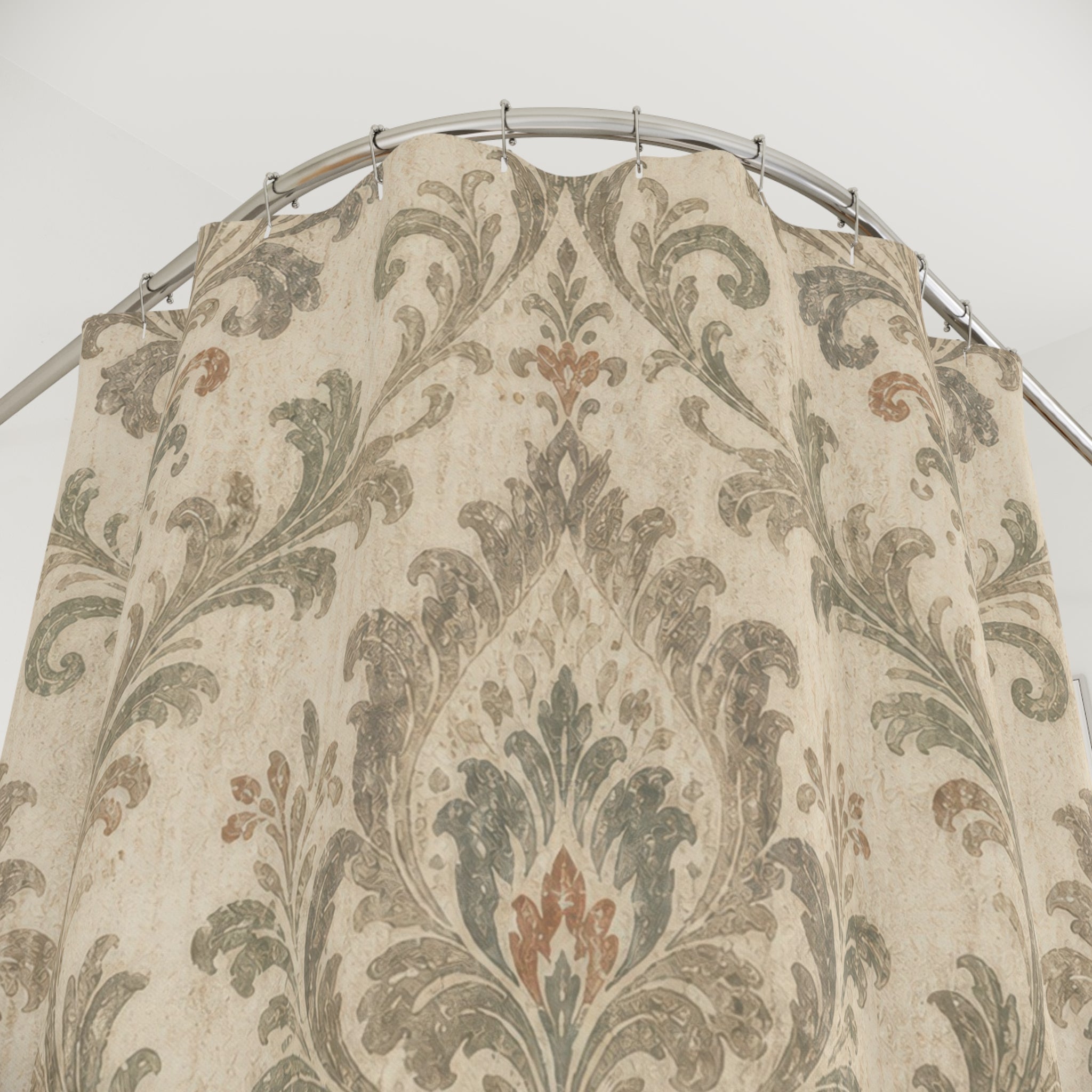 Beige Taupe Medallion Scroll Shower Curtain