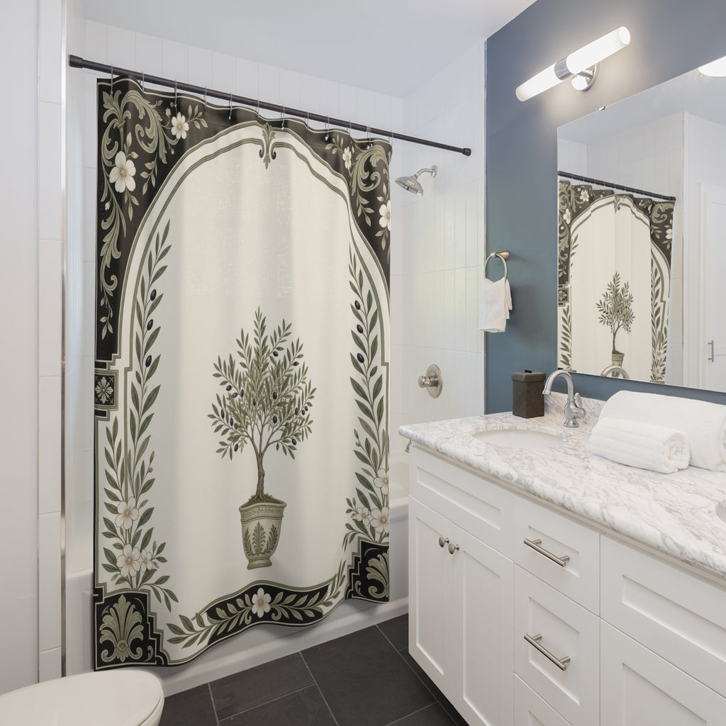 Framed Shower Curtain, Black Sage Botanical Arch