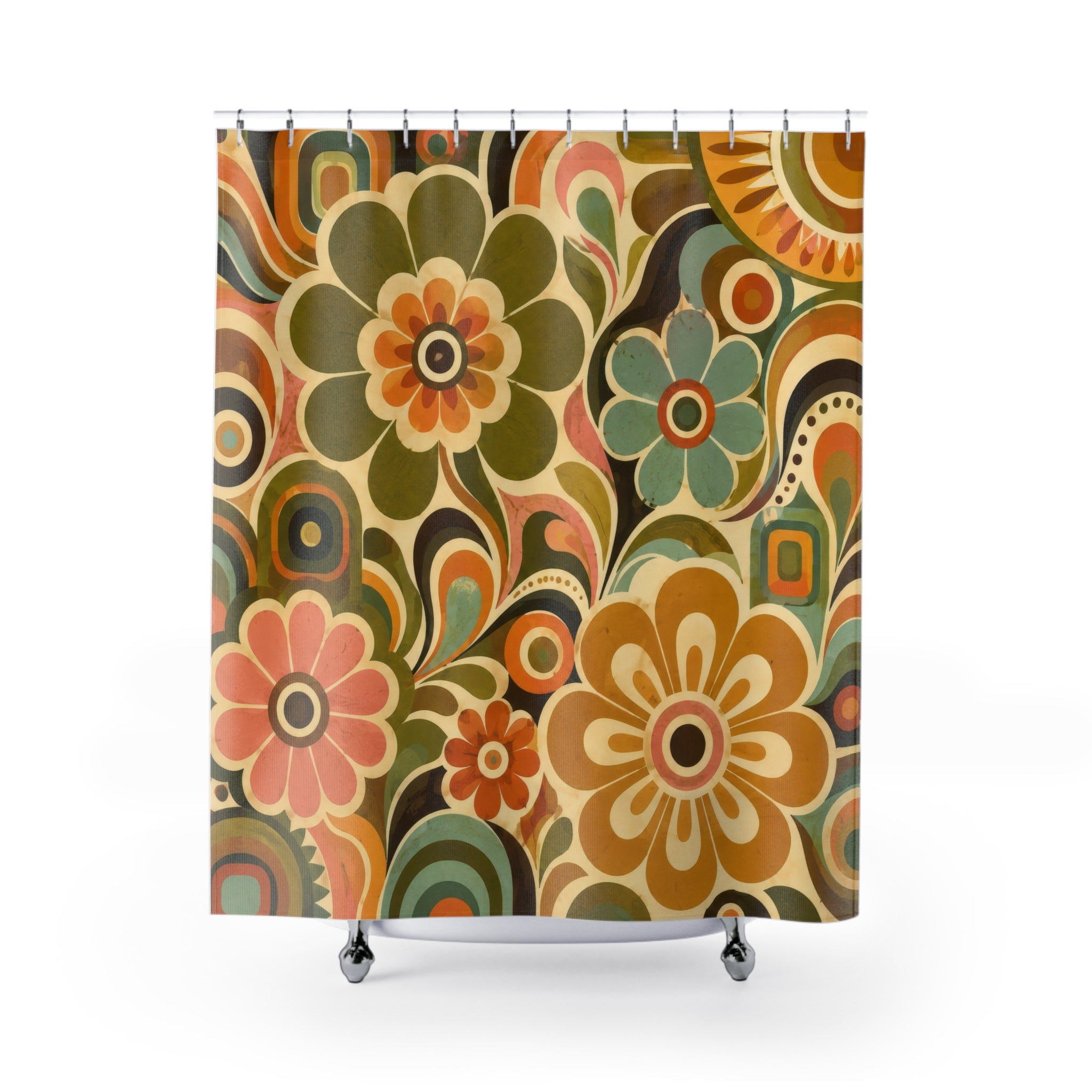 Retro Floral Shower Curtain: 60s Mod Flowers