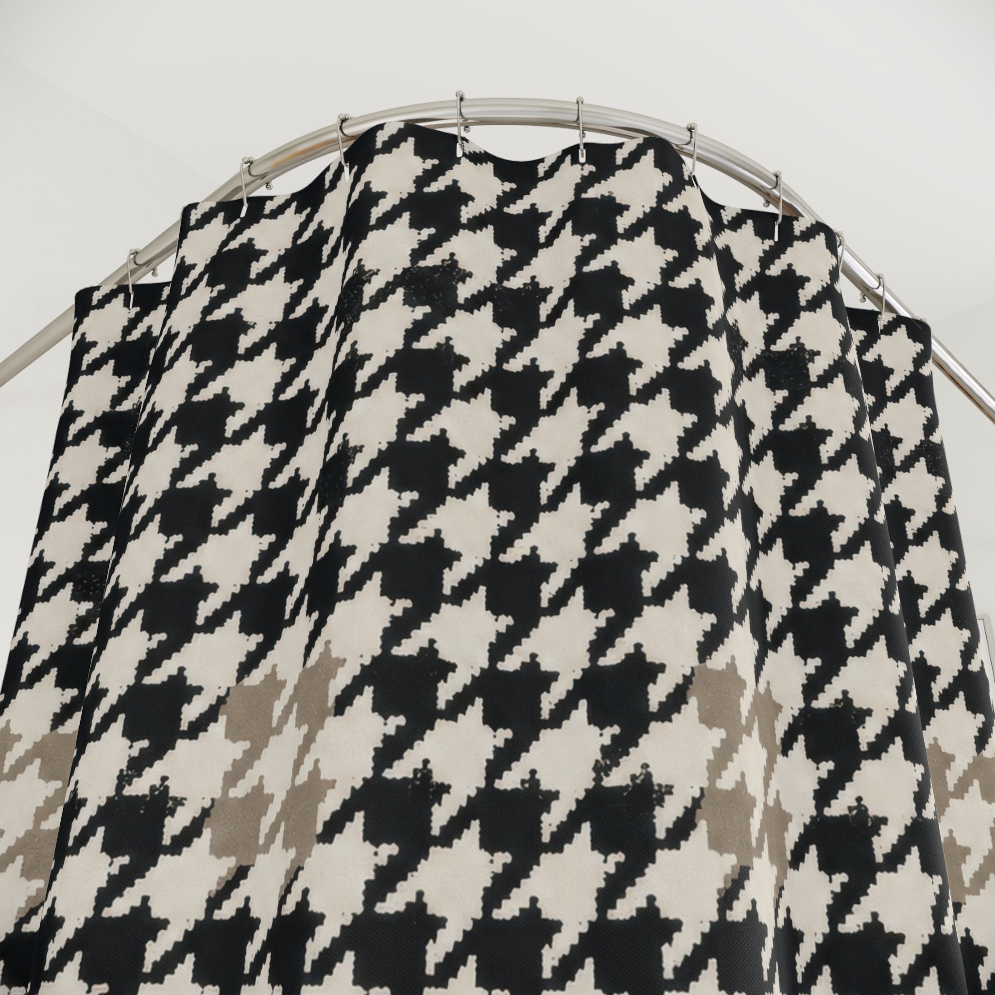 Black Houndstooth Shower Curtain, Classic Check Bath Decor, Warm Off White Geometric Pattern, Modern Neutral Guest Bathroom Style Decor