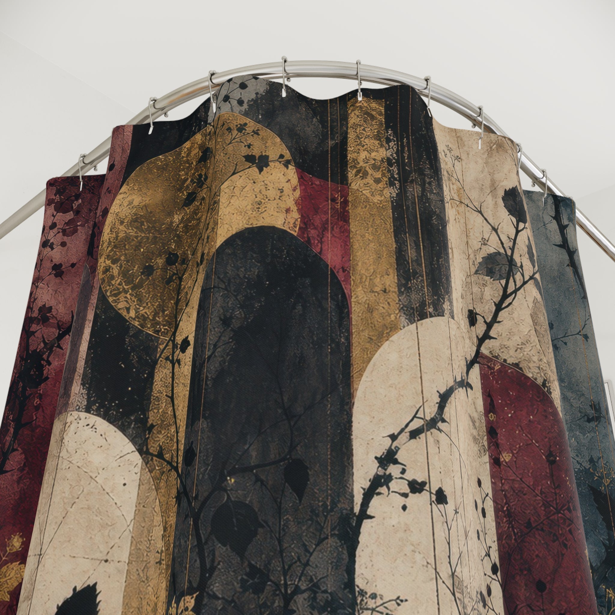 Burgundy Gold Art Deco Floral Shower Curtain