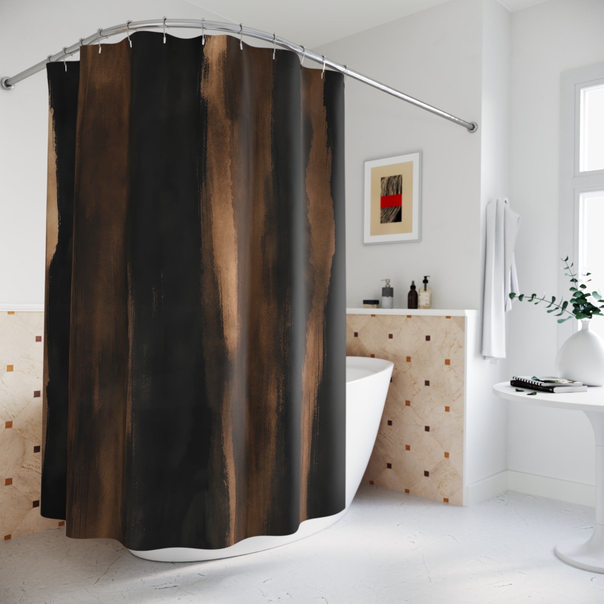 Black Brown Striped Shower Curtain
