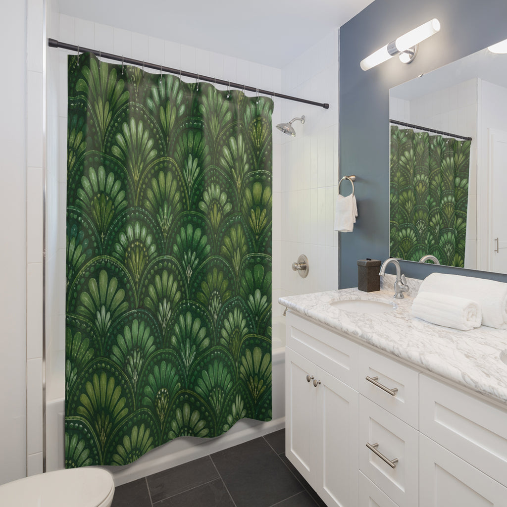 Deco Fan Green Boho Shower Curtain