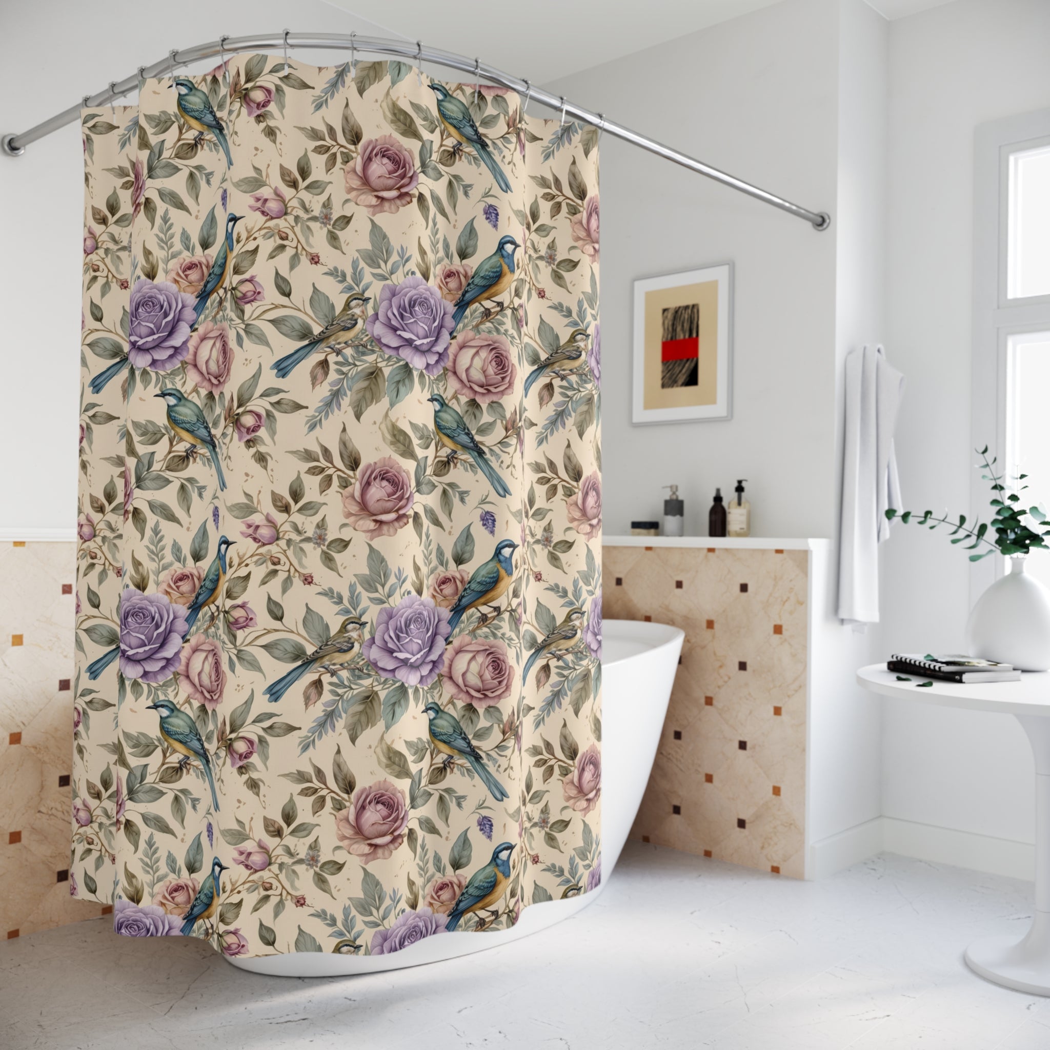 Toile Bird Floral Shower Curtain – French Country