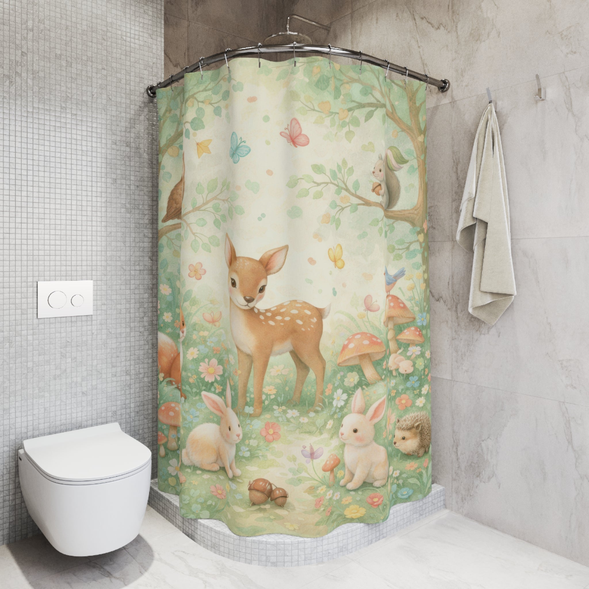 Woodland Animals Shower Curtain – Pastel Storybook