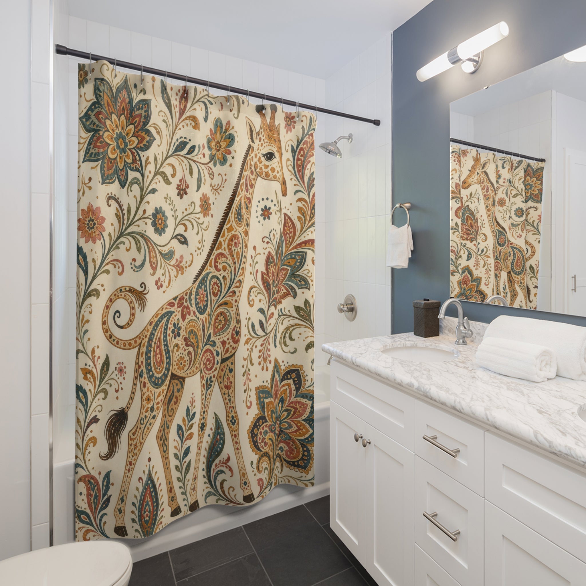 Boho Floral Paisley Animal Shower Curtain