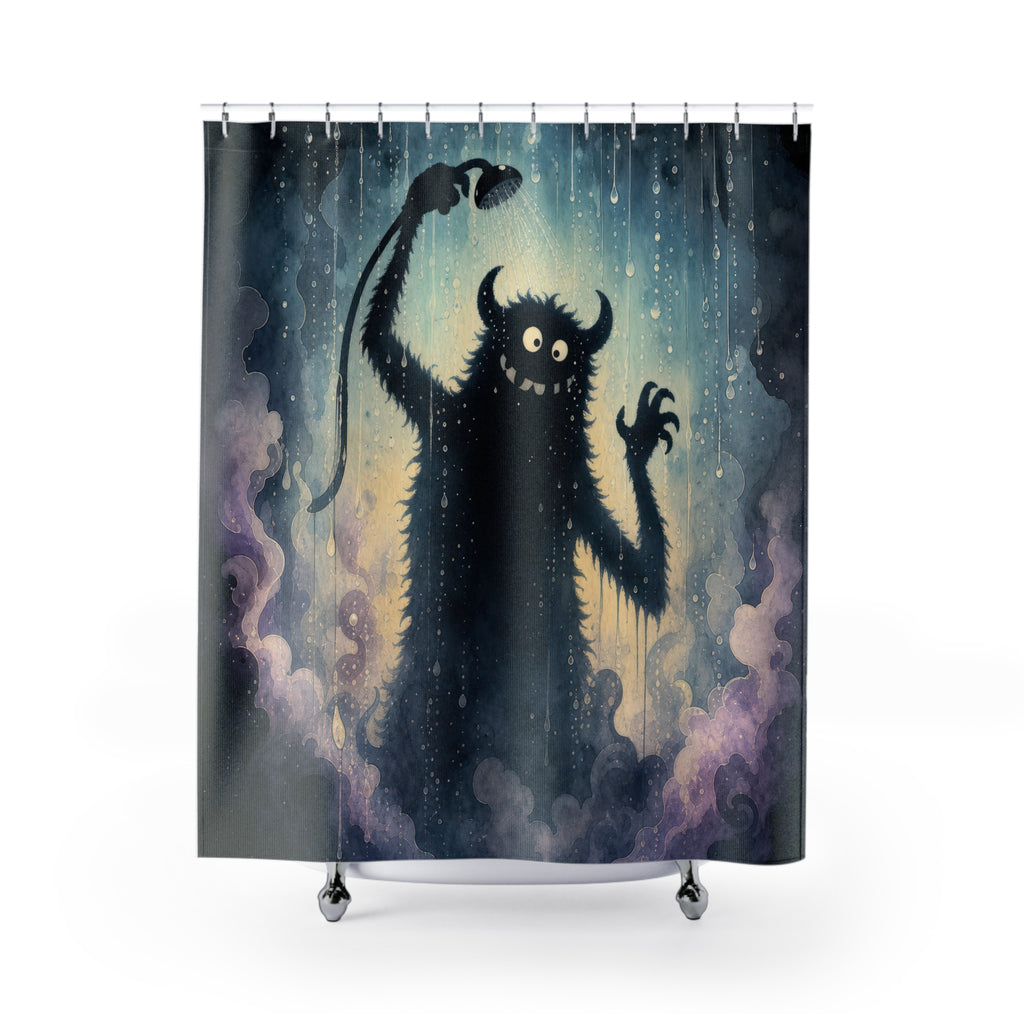 Unique Funny Shower Curtain, Shadow Monster Rain Art, Spooky Blue Bathroom Humor, Weird Creature Guest Bath Wall Decor Gift For Home