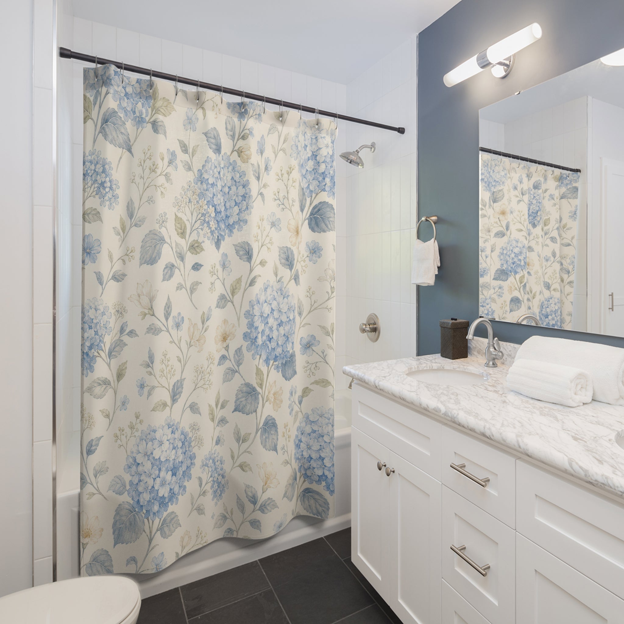 Hydrangea Blue Floral Shower Curtain