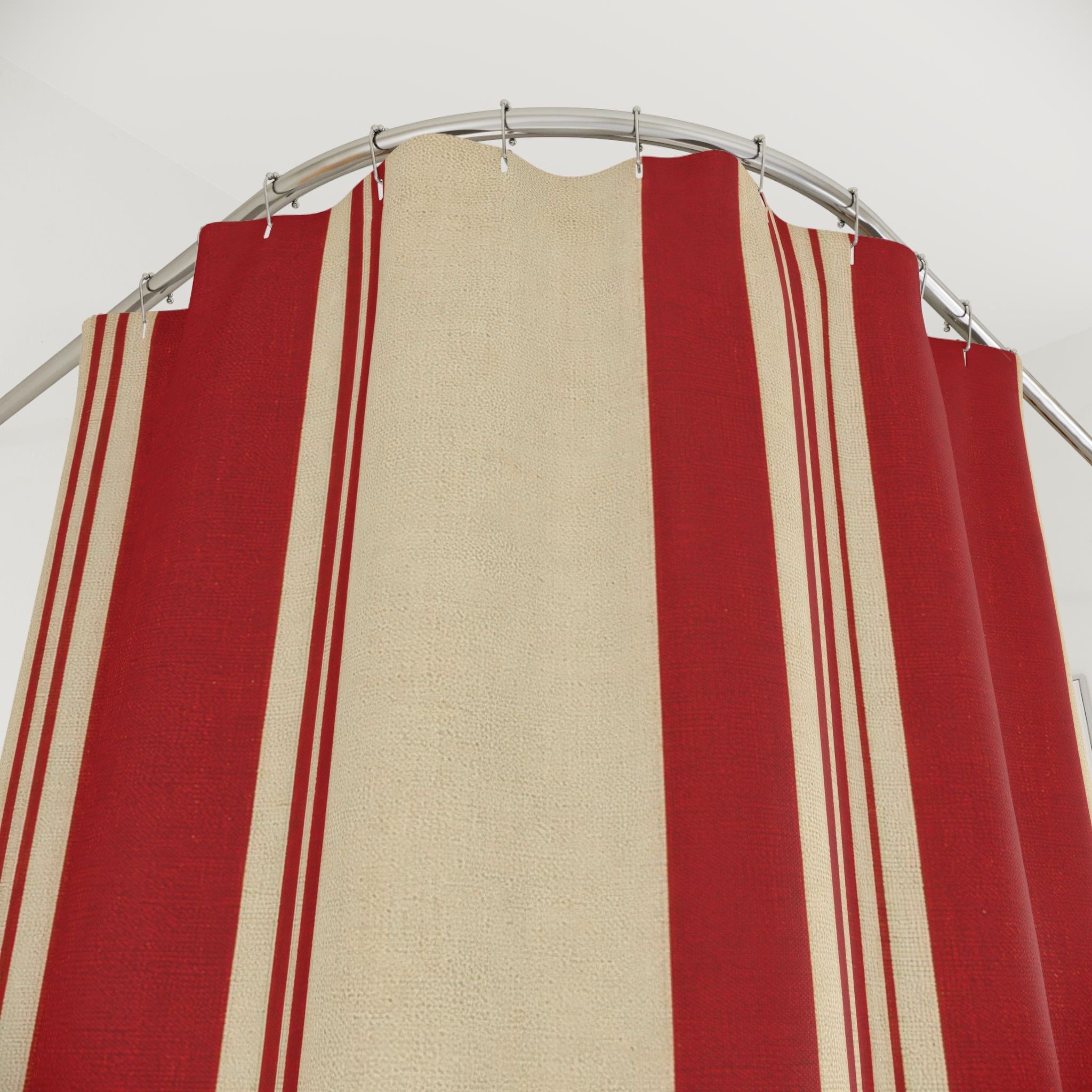 Red and White Striped Shower Curtain: Asymmetric Resort Stripe