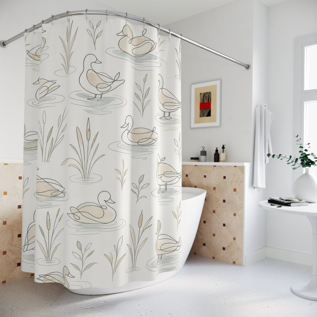 Minimal Line Art Duck Shower Curtain