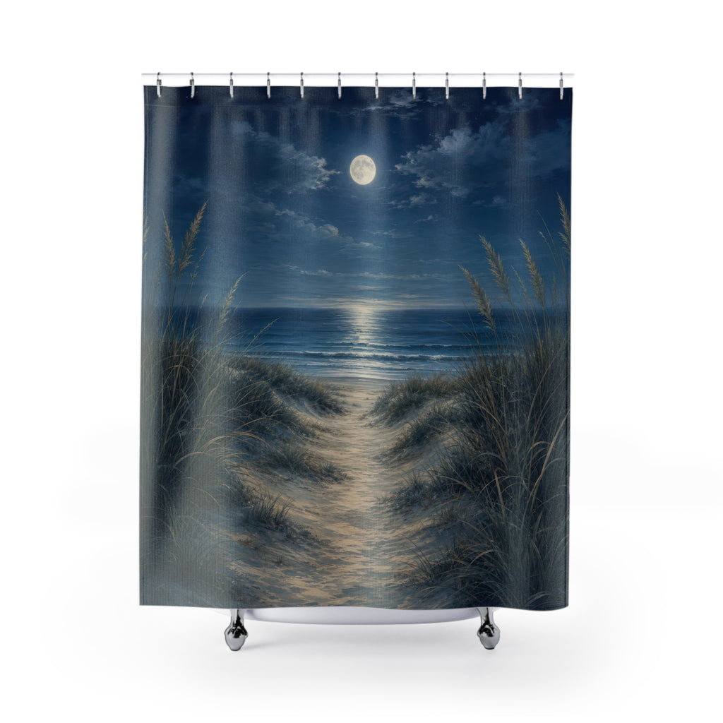 Moonlit Navy Beach Shower Curtain