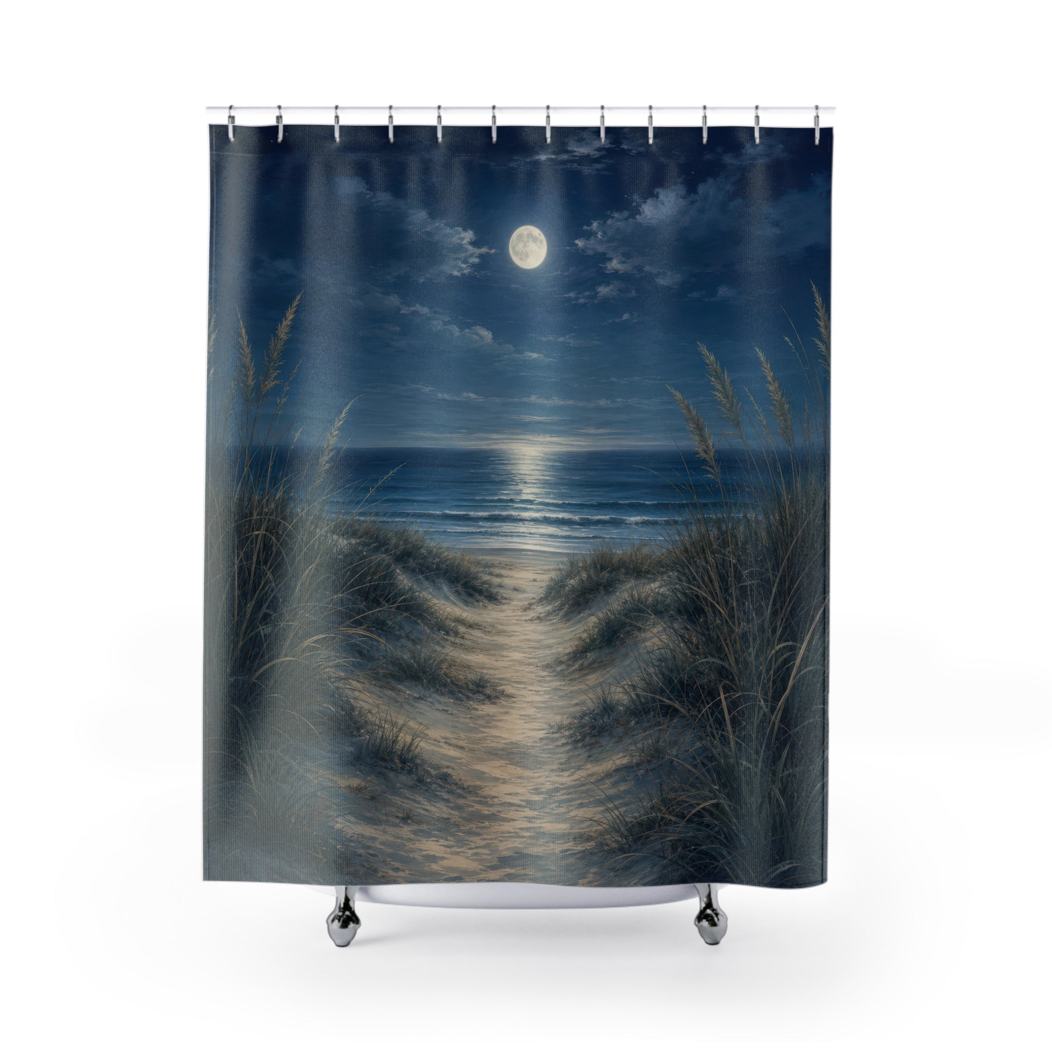 Moonlit Navy Beach Shower Curtain