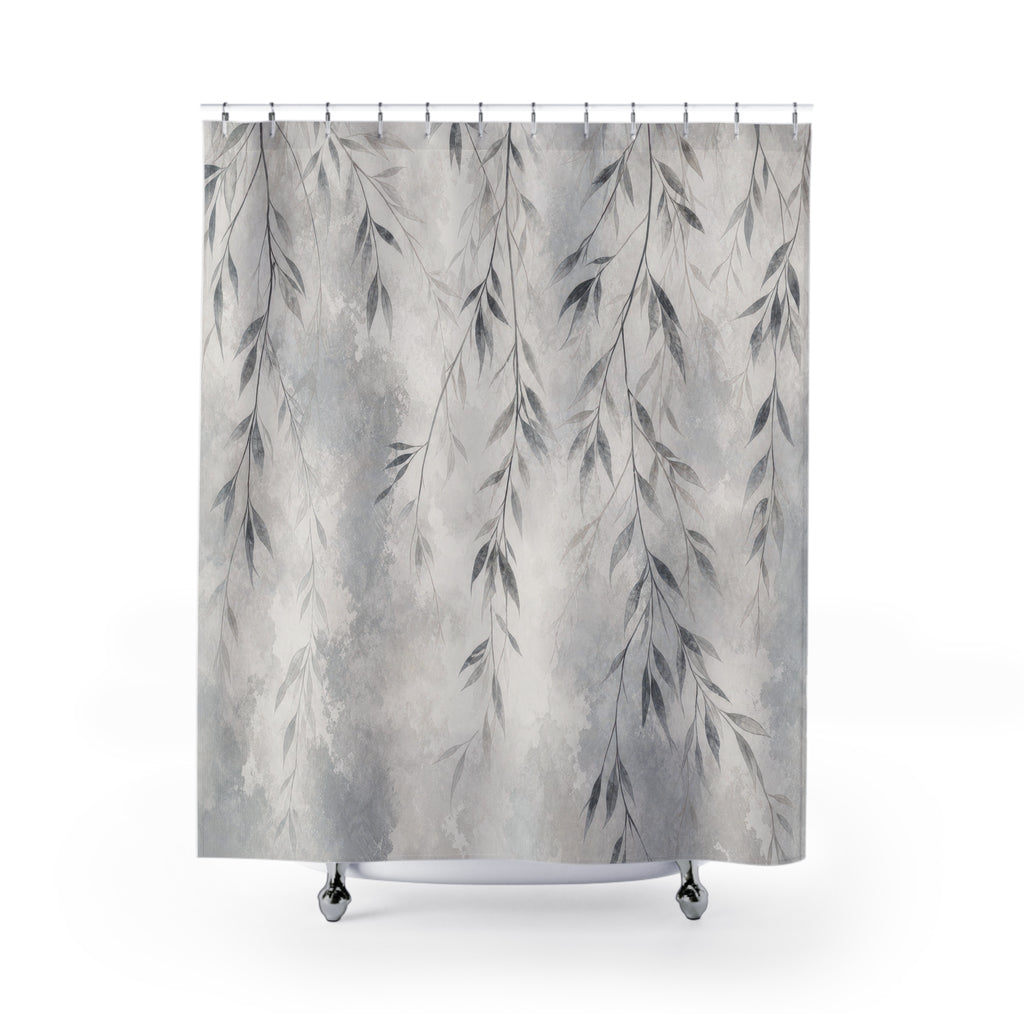 Gray Botanical Leaf Shower Curtain