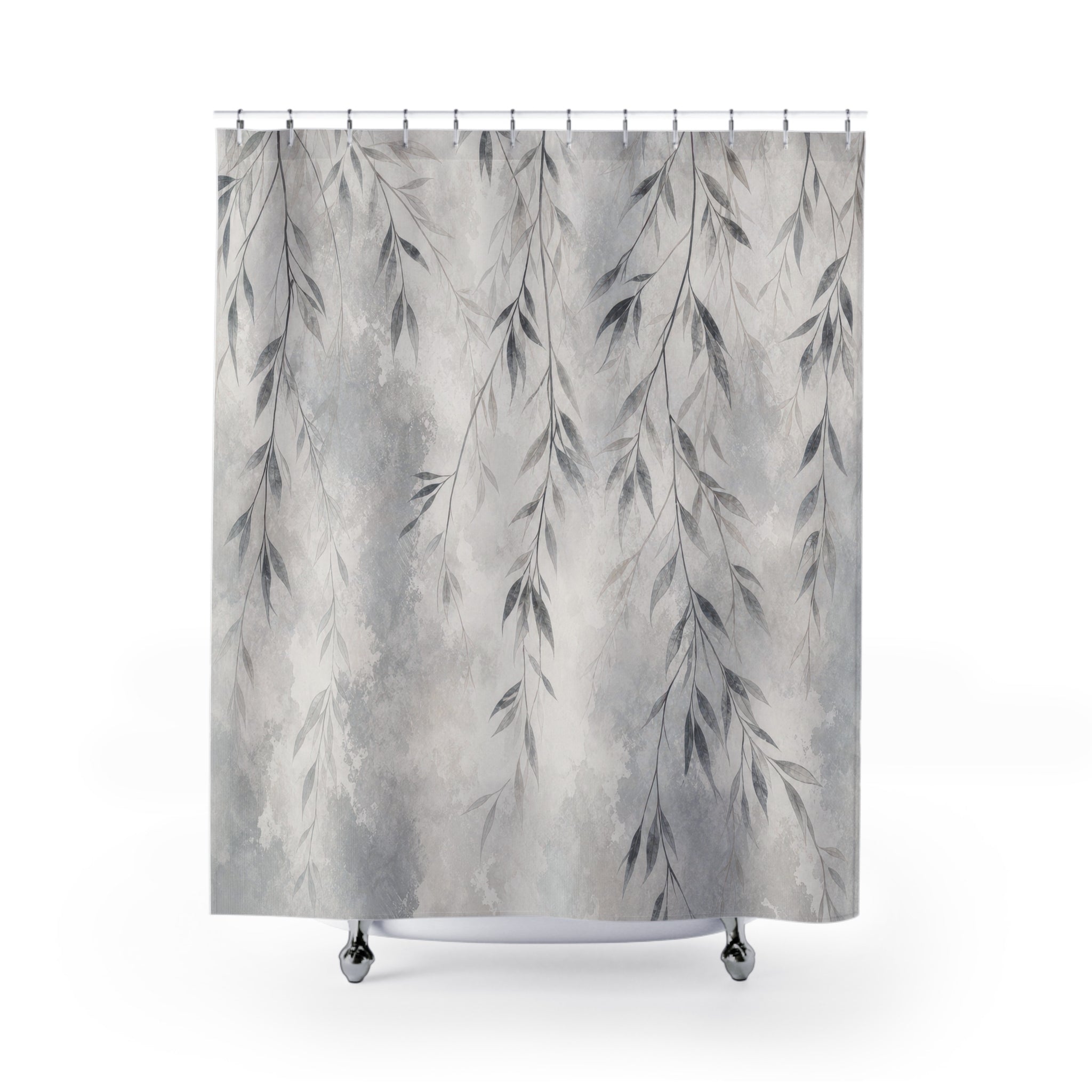 Gray Botanical Leaf Shower Curtain