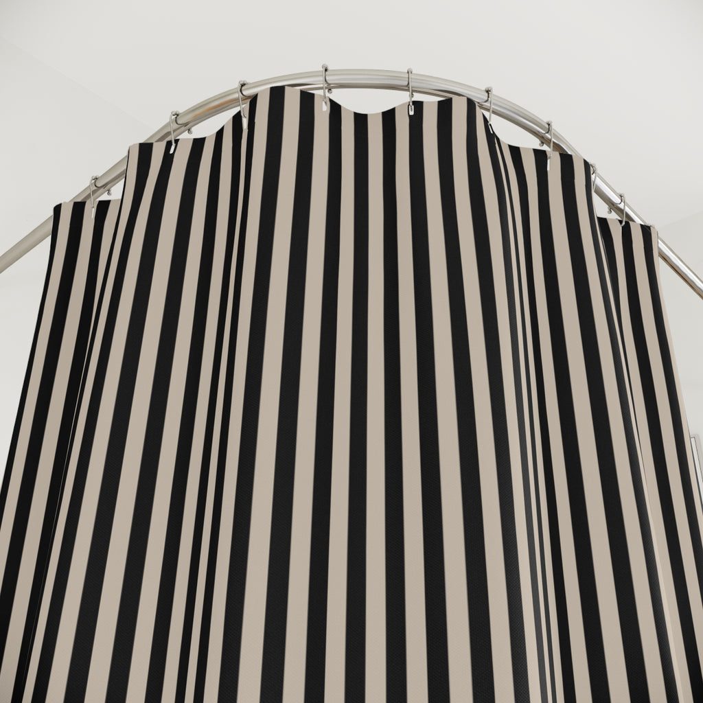 Black and Beige Cabana Stripe Shower Curtain