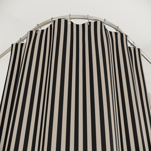 Black and Beige Cabana Stripe Shower Curtain