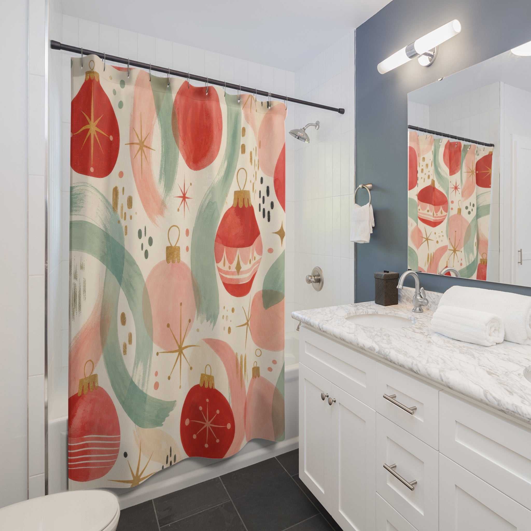 Retro Ornament Christmas Shower Curtain