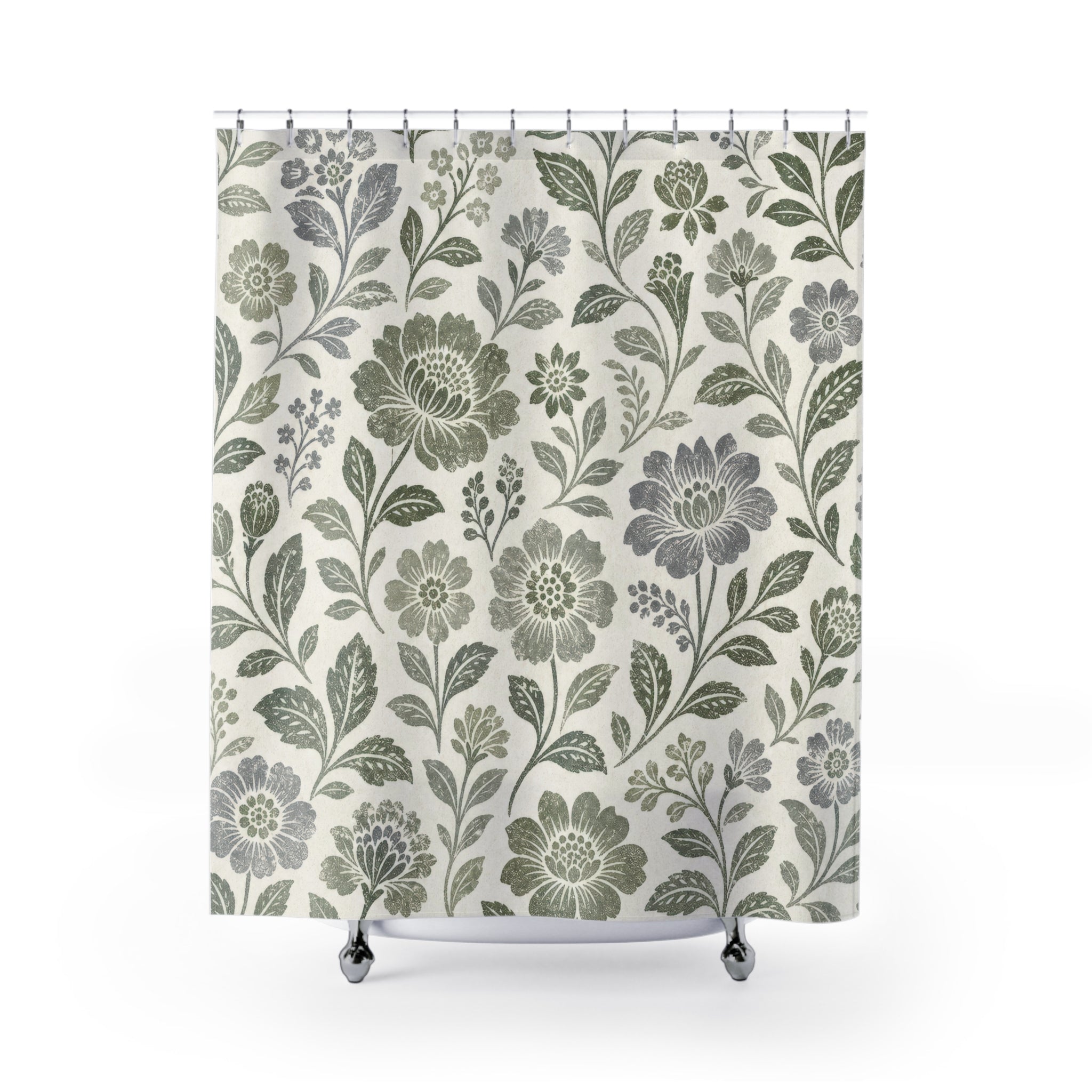Green Floral Shower Curtain