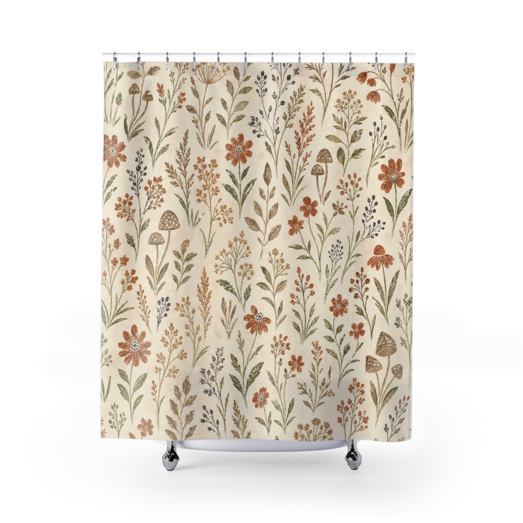 Mushroom Botanical Meadow Shower Curtain