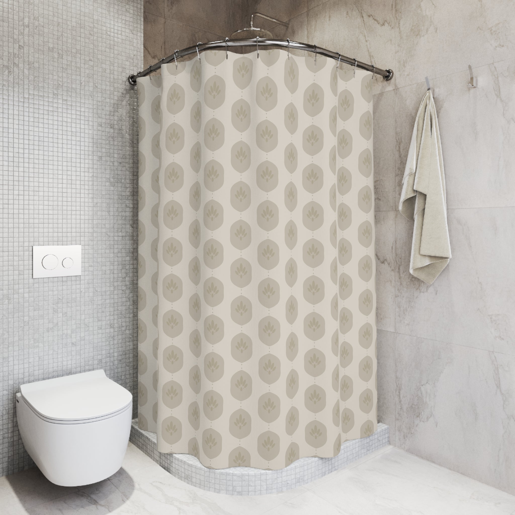 Cream Damask Shower Curtain – Tone-on-Tone Ogee