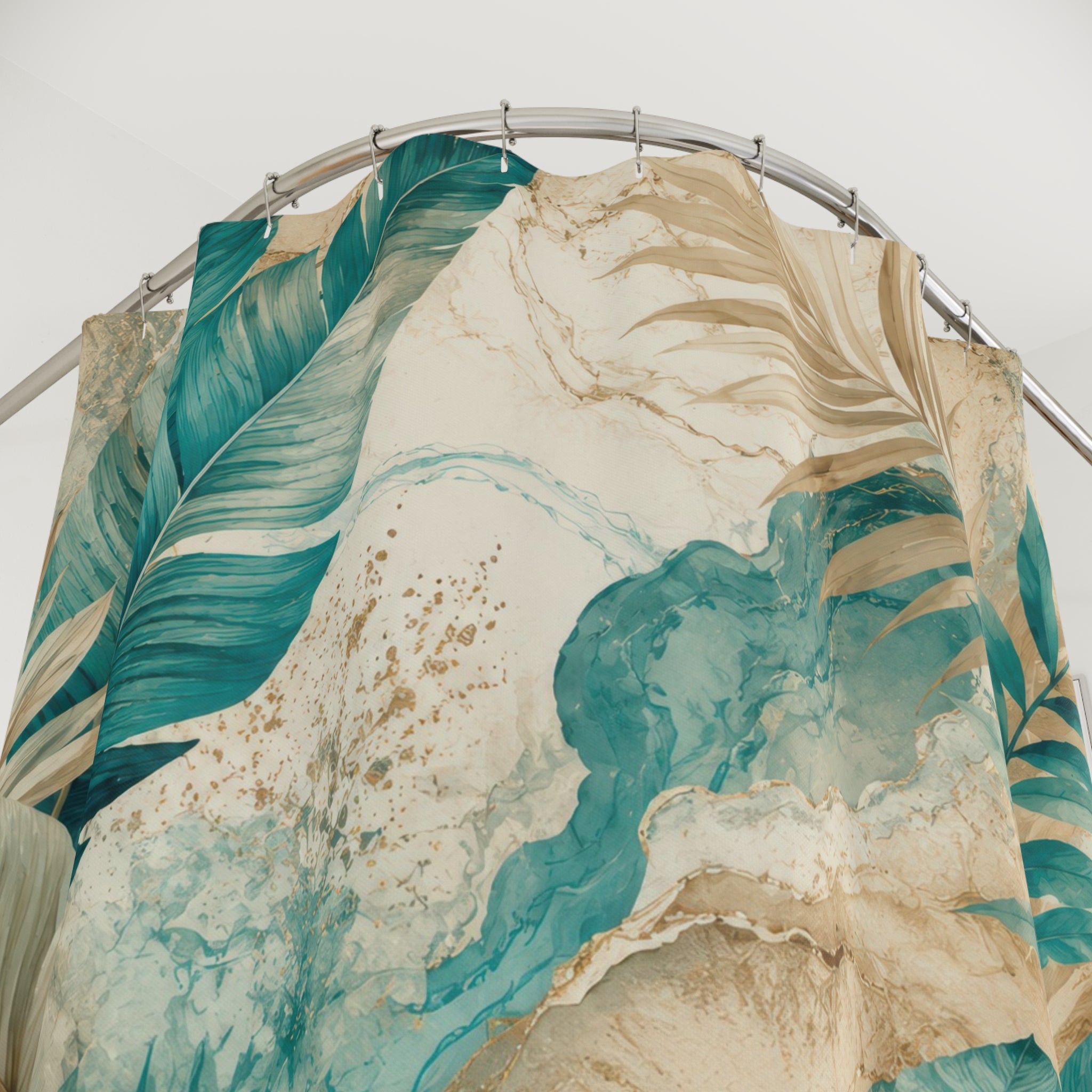 Turquoise Beige Shower Curtain: Teal Botanical