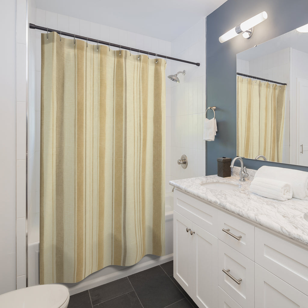Beige Tan Vertical Stripe Shower Curtain