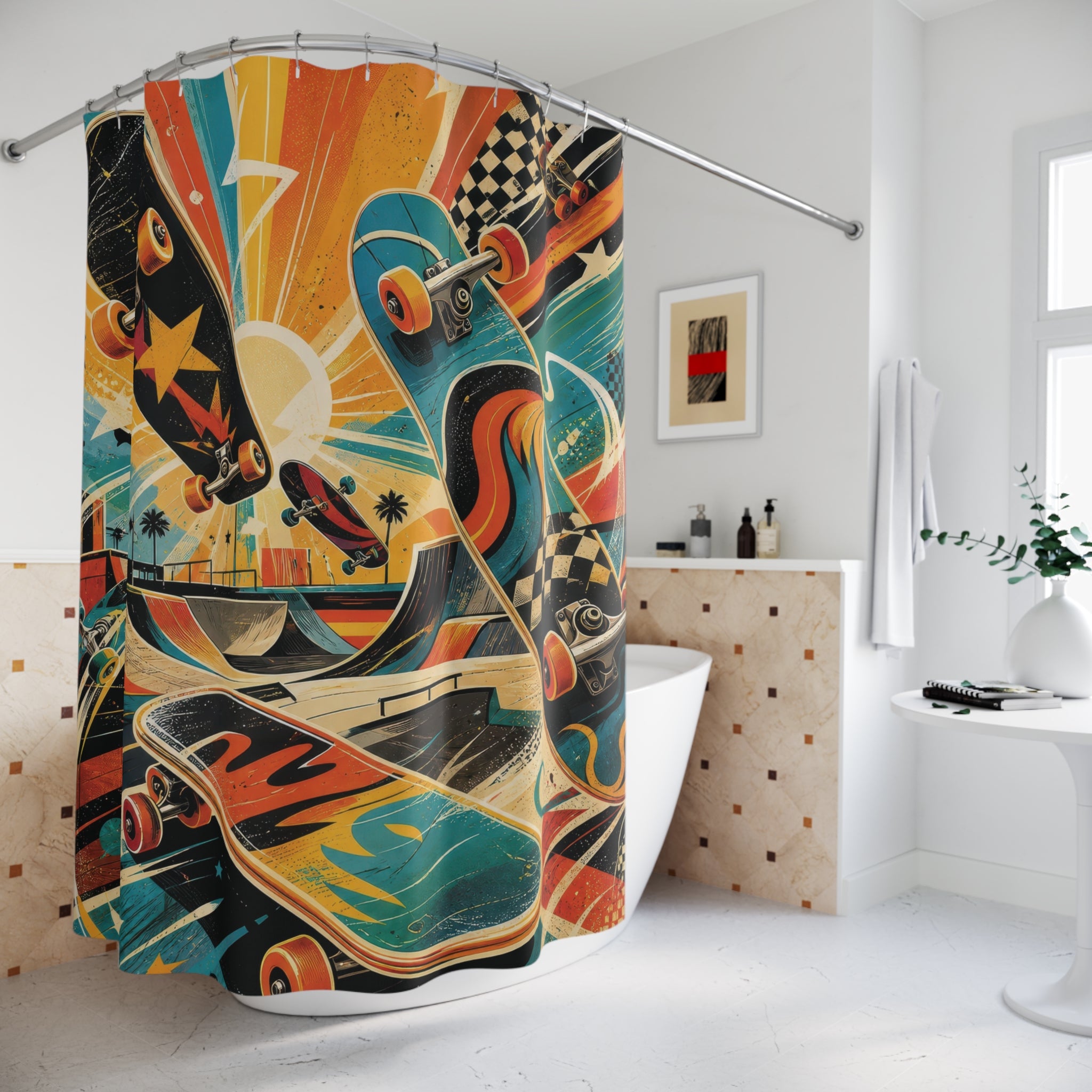 Skateboard Shower Curtain: Colorful Street Sport