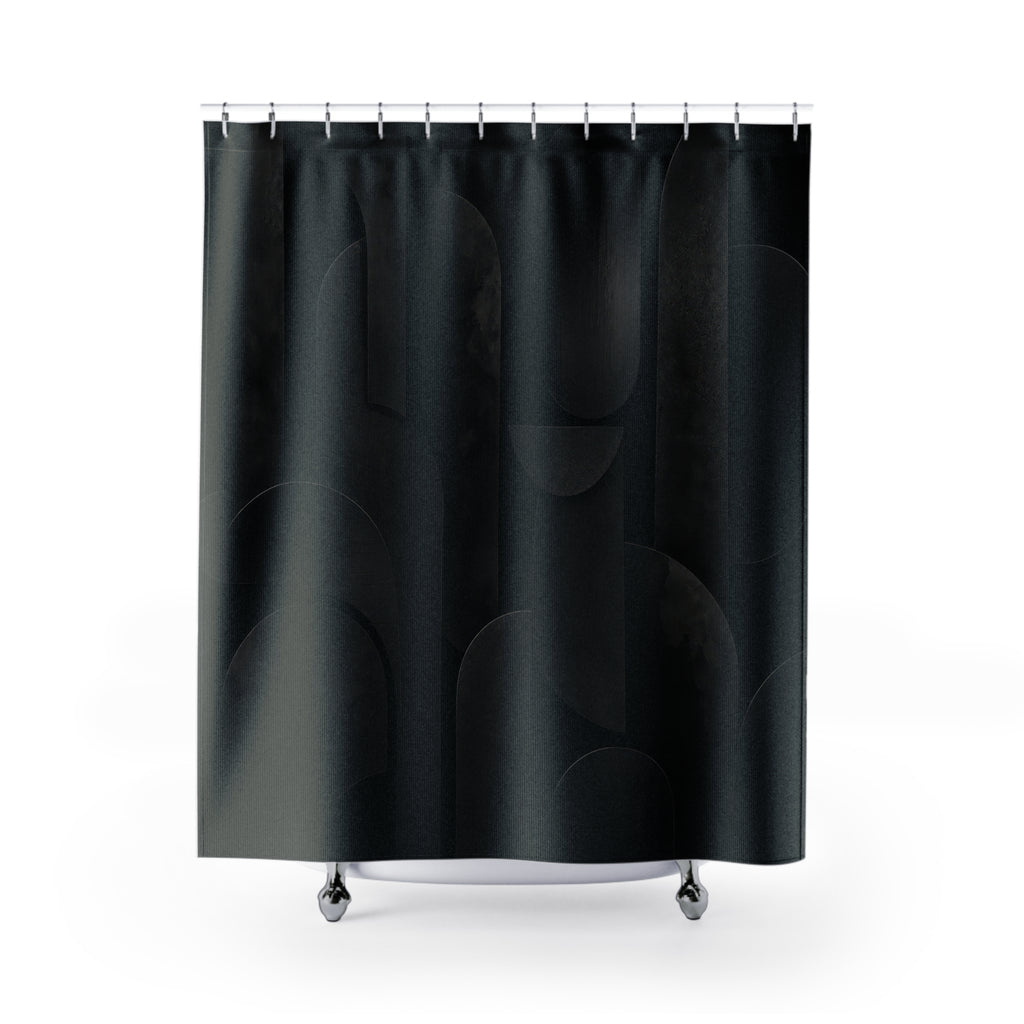 Black Modern Shower Curtain, Geometric Bath Decor, Arched Block Pattern, Dark Guest Bathroom Decor, Architectural Style, Dark Modern Style