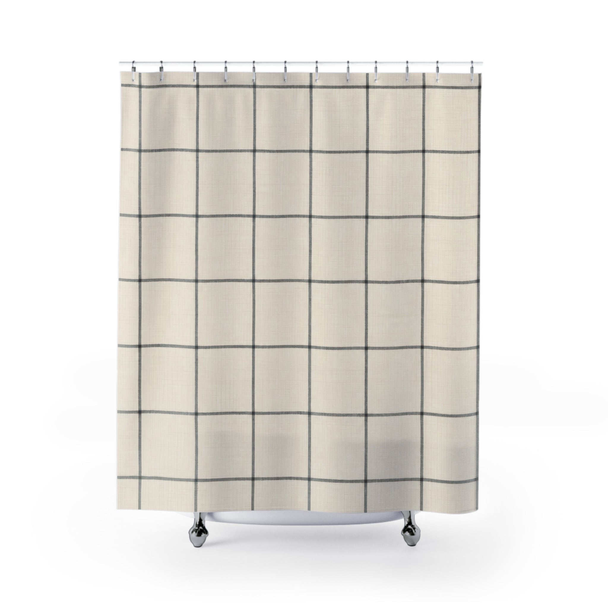 Black Beige Windowpane Check Shower Curtain