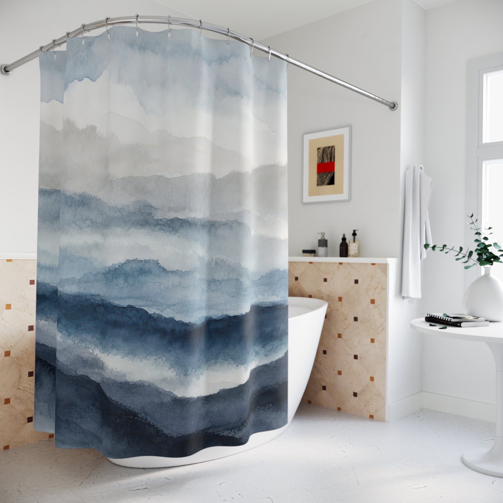 Blue Gray Landscape Shower Curtain
